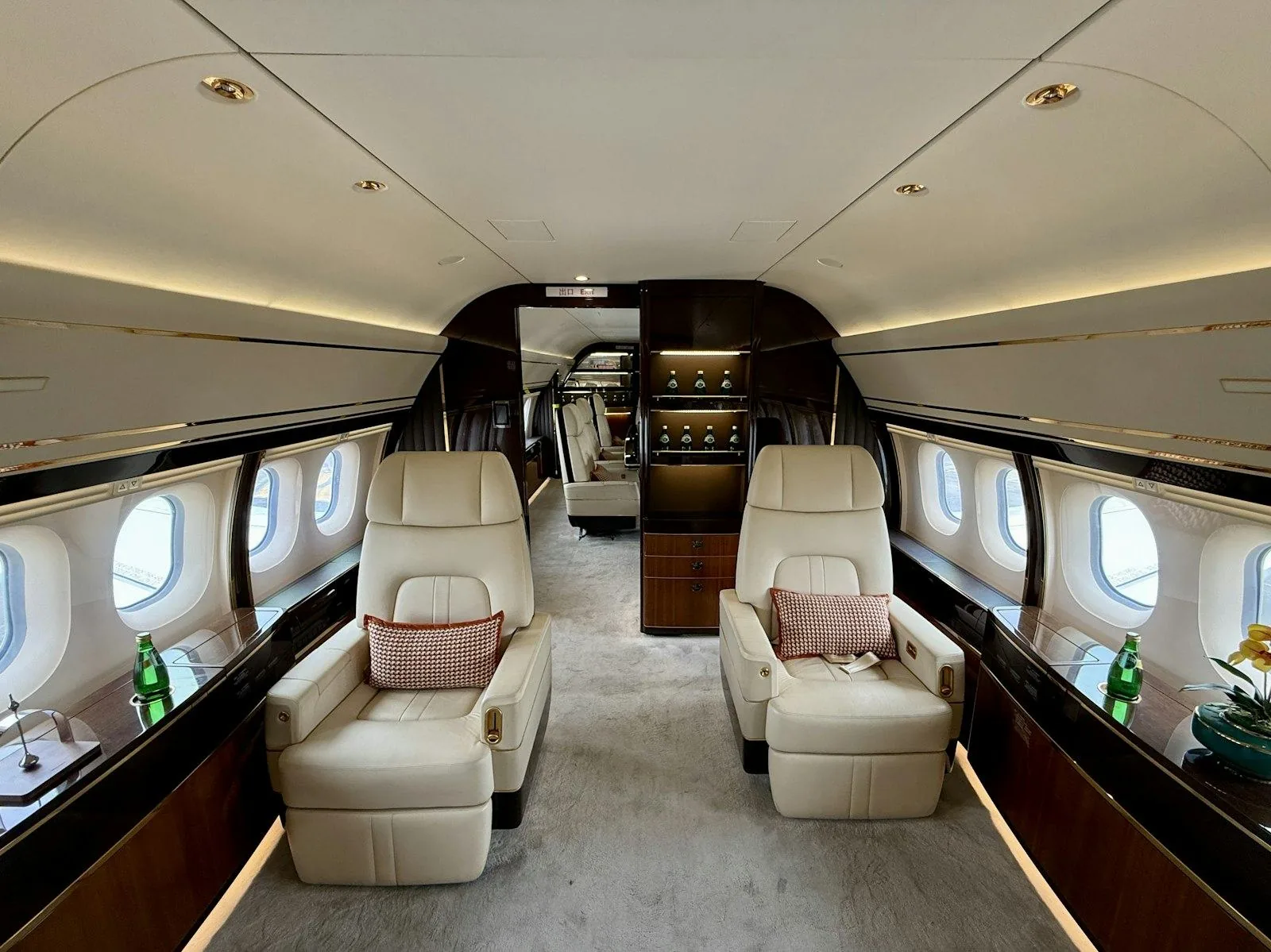 Seating inside a private jet cabin